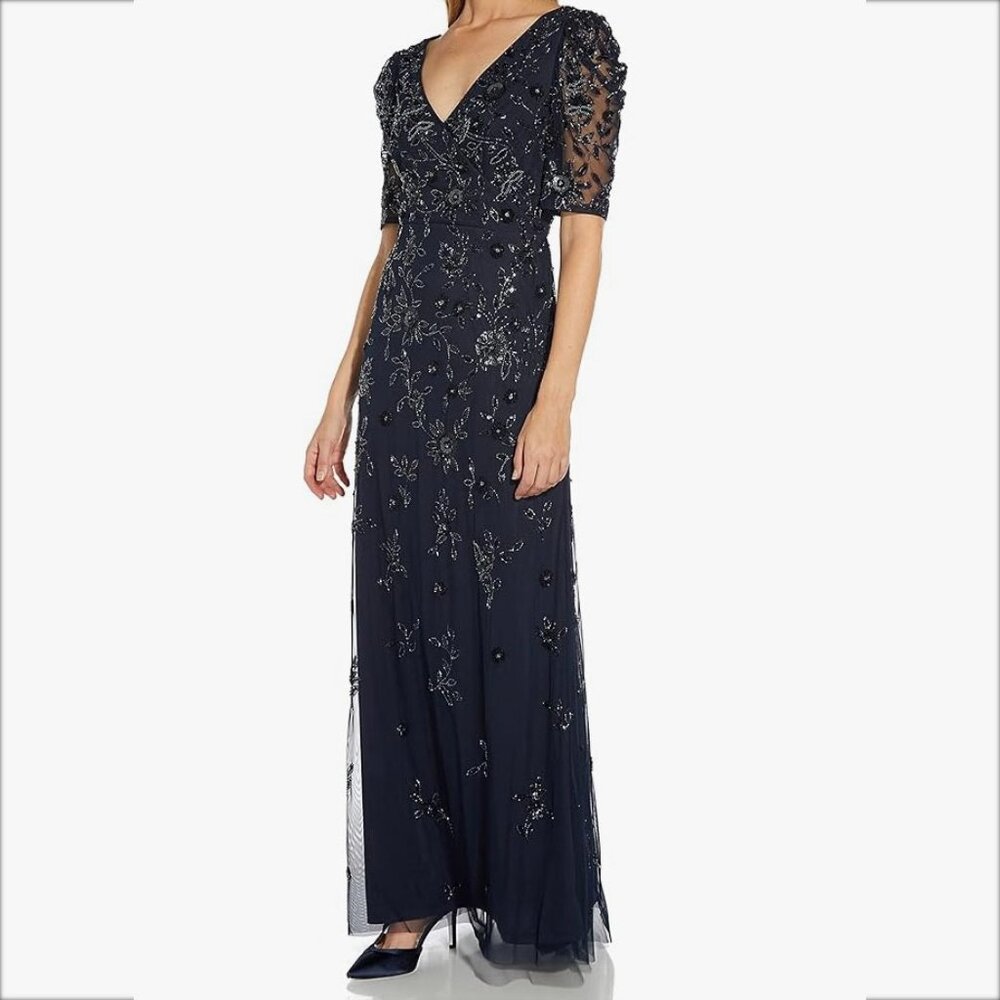 Mother of the Bride Adrianna Papell beaded dress Midnight Navy Size14